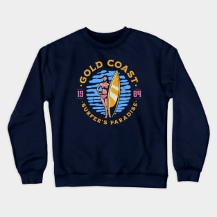 Vintage Gold Coast, Australia Surfer's Paradise // Retro Surfing 1980s Badge Crewneck Sweatshirt